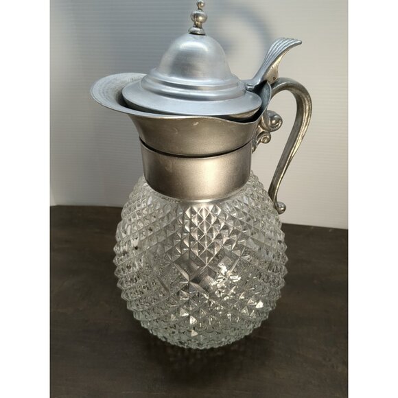 Vntg Italian Glass Pitcher W/ Diamond Presed Glass Pattern 1940s 12.5” T Heavy - Picture 5 of 14